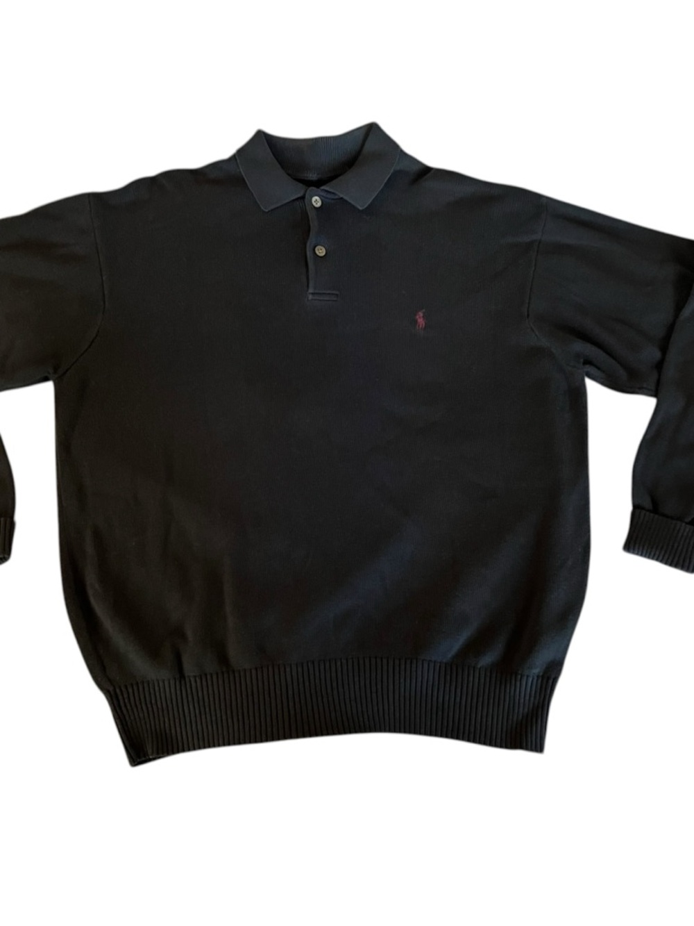 Ralph Lauren Black Long Sleeve Polo with Small Pink Pony
